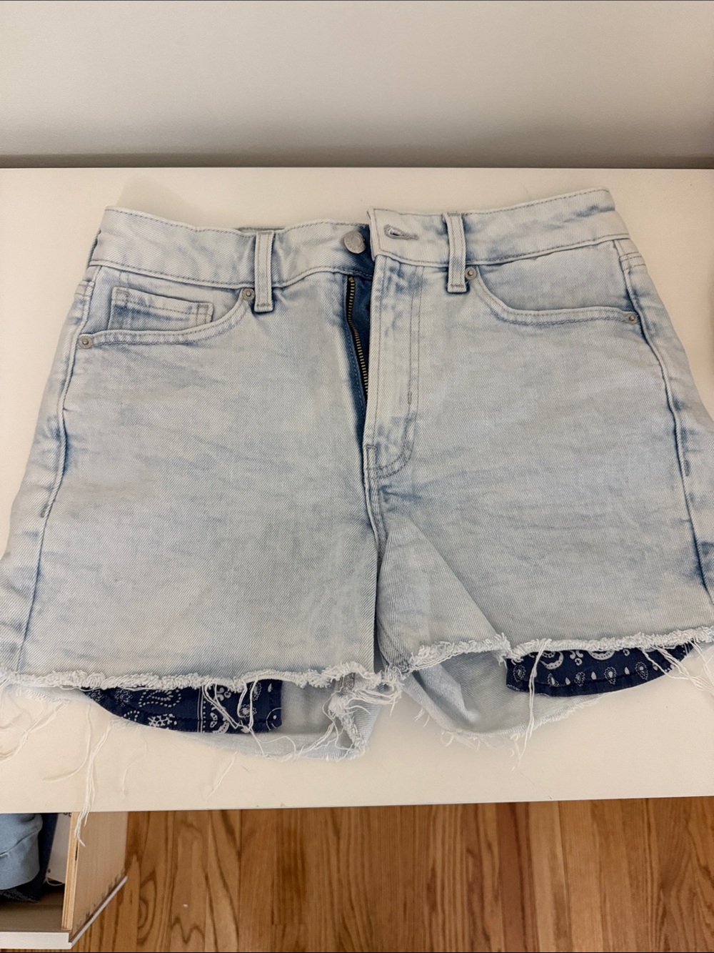 Old Navy Light Blue Denim Cutoff Shorts with Bandana Lining